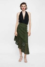 ZARA RUFFLED LACE HIGH WAISTED SKIRT KHAKI SZ S NEW