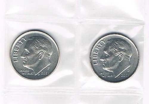 2021 P&D ROOSEVELT DIMES - BRILLIANT UNCIRCULATED FROM BANK ROLLS