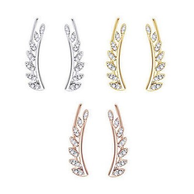 Cut Real Diamond In 14K Gold Ear Crawlers Earrings