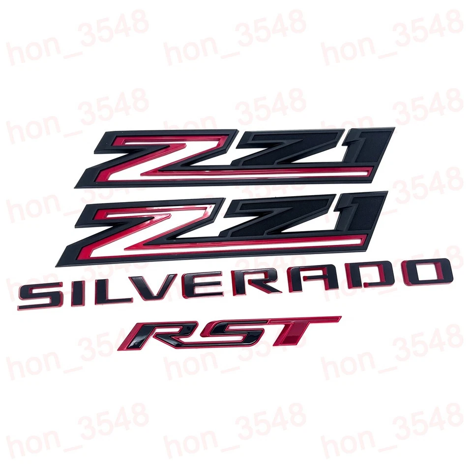 4pc 2019-2024 Red Black Chevrolet Silverado RST Z71 Emblem Nameplate Badge Kit - Image 2 of 4