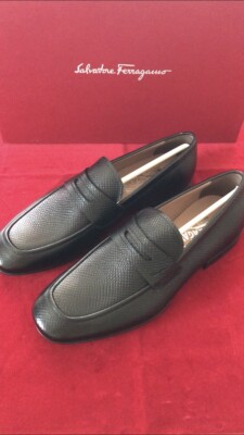 NEU 400  FERRAGAMO HERREN SCHWARZ ''BRENDON'' HALBSCHUHE HALBSCHUHE