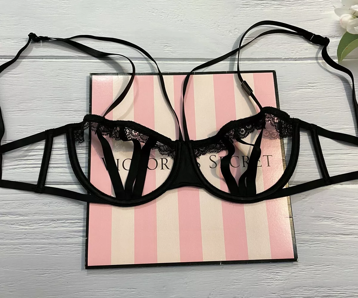 NWT Victoria's Secret Luxe Lingerie Sheer Cut-Out Strappy Balconet Bra Black