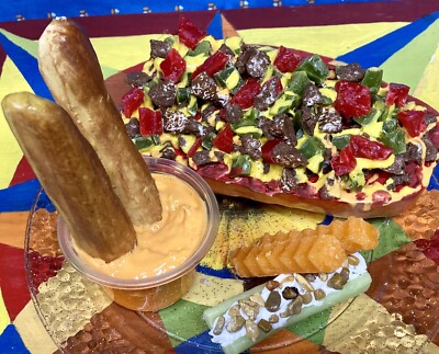 Faux Fake Display Food Lot Party  Pizza Bread Sticks Cheese Dip Veggies  Prop