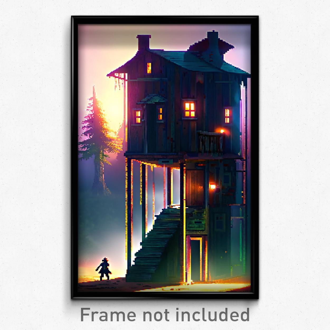Pixel Art Poster - Mysterious Shack Tenement (8 Bit Video Game Print ...