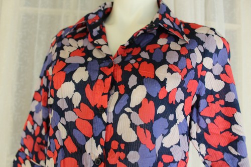 SIZE 16 DAVID JONES BLUE RED COTTON PETITES BUTTON UP COLLARED BLOUSE SHIRT π - Picture 5 of 8