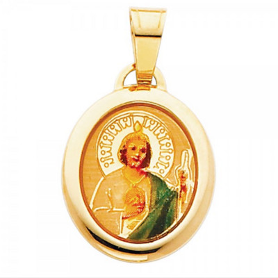14K Yellow gold Oval Charm Pendant Saint Jude Dije de San Judas Tadeo ...