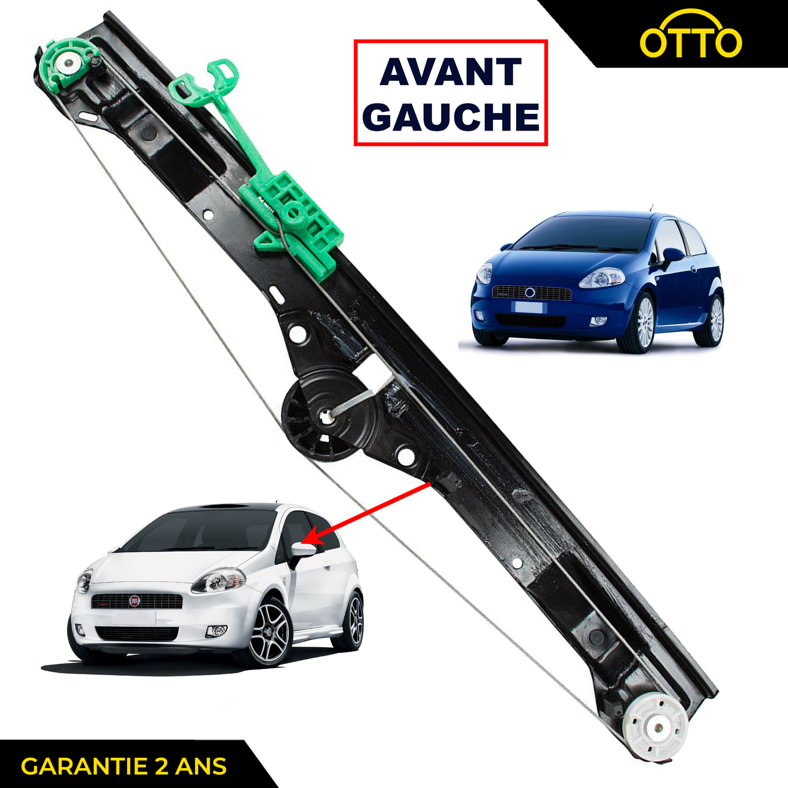 Lève-vitre avant gauche Fiat Grande Punto mécanisme renforcé OEM 51899291 anti-friction
