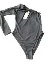 NEW Boohoo Bodysuit Black 1-Shoulder Long Sleeve Body Size 2 BRAND NEW w/TAGS