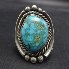 Old NATURAL TURQUOISE Sterling Silver RING size 8.5 VINTAGE PAWN Wide Band