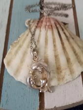 Genuine Sterling Silver Playful Mom Dolphins Pendant 925 Necklace