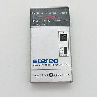 AM/FM Headset Radio General Electric GE 7-1600C Stereo Tested Working  Vintage