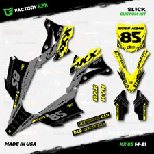 Gray & Yellow Slick Racing Graphics Kit fits 14-21 Kawasaki Kx85 kx 85 decal