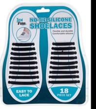 Total Vision Products No-tie Silicone Shoelaces Black Easy Lace 18 Piece Set