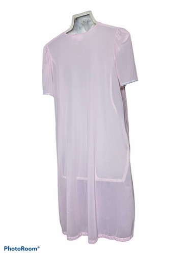 Classic Elements Sheer Nylon Nightgown Size Medium Flutter Sleeves Ribbon Lace - Picture 8 of 12