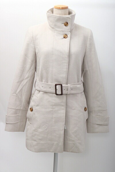 Burberry London Angora Wool Coat, Light Gray, Stand Collar, Belted, Size 38,