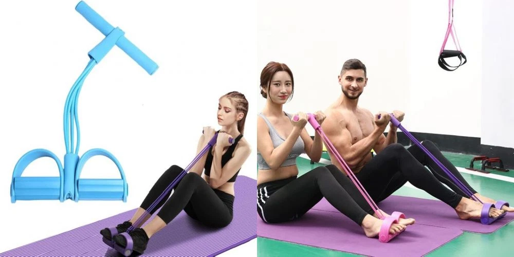 21 Fitness Resistance Bands 4 Tube Pedal Ankle Puller Yoga Handle Bands Blue