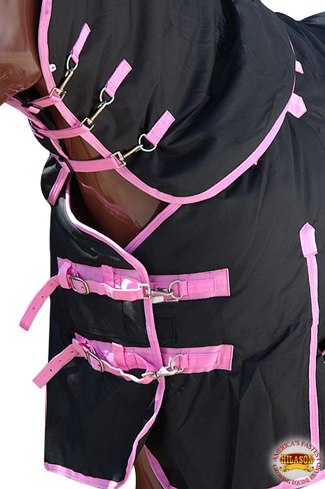 Manta cuello caballo invierno impermeable negro con adornos rosas 75 pulgadas HILASON 1200D Foto 4 de 4
