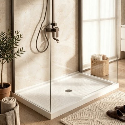 60 in.Dx32 in.W Leak Proof Easy Install Shower Base Glossy White Shower Pan Kit