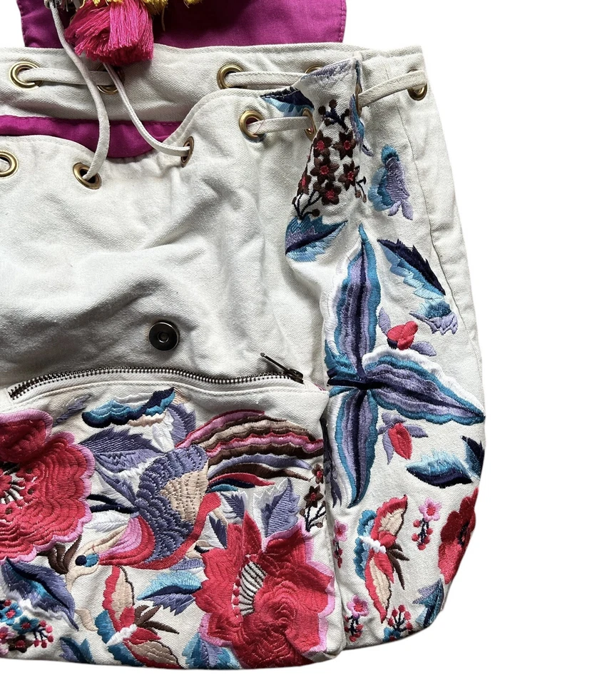 Steve Madden Boho Floral Embroider Backpack Tassel Festival Hippie Colorful 70s - Image 4 of 4