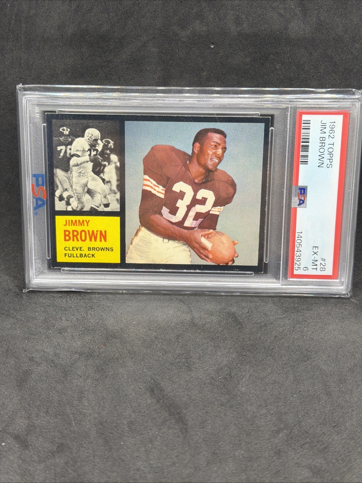 1962 Topps Football Card JIM BROWN # 28 PSA 6 EX-MT Cleveland Browns HOF