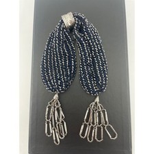 Antique Victorian Steel Cut Beaded Miser's Purse Reticule - Navy Blue