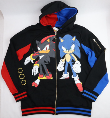 Sonic The Hedgehog Split Hoodie Adult Large Shadow Zip Up Ring