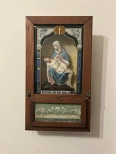 Catholic Viaticum Last Rites Sick Call Shadow Box Early 1900's Oak Candle Holder