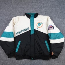 Vintage Miami Dolphins Jacket Mens Medium Teal Black NFL Graphitti Pro Layer 90s