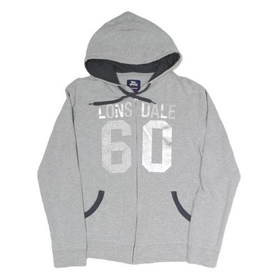 LONSDALE Damen Hoodie Grau Größe L Vollreißverschluss Kordelzug Kapuze