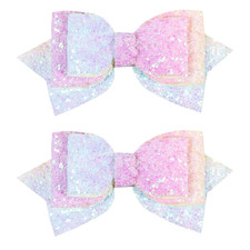 3 inch Glitter Rainbow Hair Bow Clips Small Cute Boutique Alligator Hairpins Spa