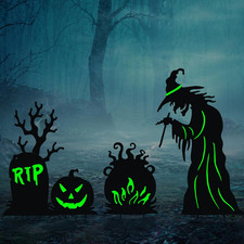 3 Pcs Halloween Witch Yard Signs Metal Stakes Outdoor Decoration