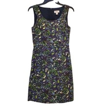 Ann Taylor Loft Dress Womens 2 Sleeveless Floral Blue Green Lined Rear Zip EUC