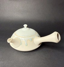 Tokuta Fujita, haiseiji flat teapot 210ml, Japan Tokoname Kyusu weiss blau