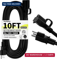16/3 Black Indoor Outdoor Extension Cord 10 Ft Waterproof, Extension Cord with 3