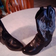 Cowgirl Women's Black Western Cowboy Boots White Embroidery Pull-On Size 7 