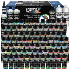 84-Color Ready to Pour Acrylic Pouring Paint Set - Silicone Oil & Gloss Medium