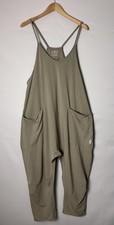 Free People FP Movement Hot Shot Jumpsuit Womens Large Green Sleeveless Pockets