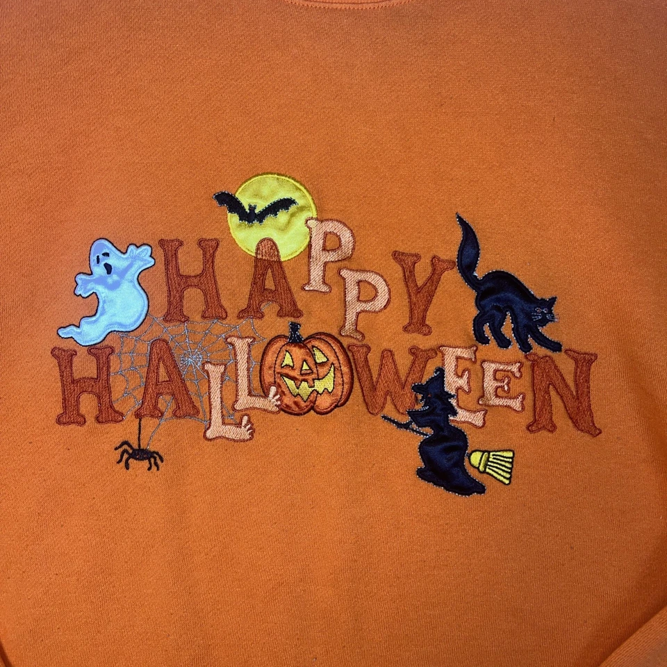 Suéter Pullover Naranja Feliz Halloween Ediciones Vacacionales De Colección Para Mujer Talla 2X Foto 2 de 4