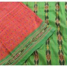 Sanskriti Vintage Red Saree Pochampally Hand Woven Ikat Pure Silk Sari Fabric