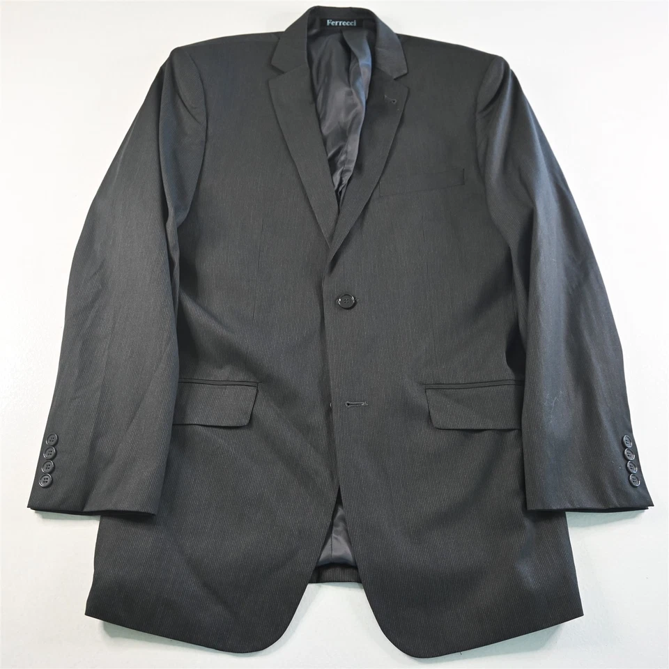 Ferrecci 44L 36x32 Gray Striped Super 150s Mens Jacket Pants Suit - Image 2 of 4