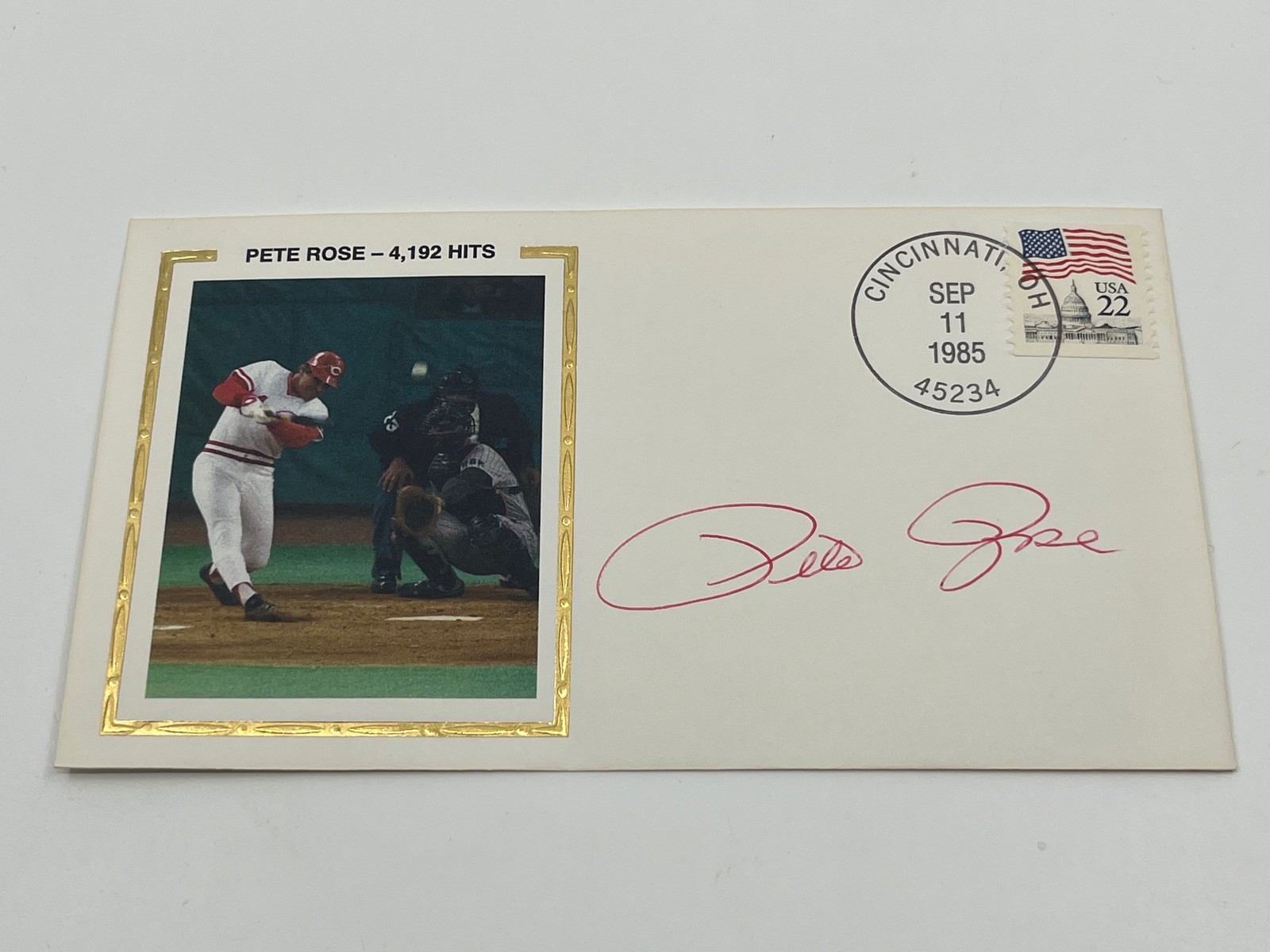Pete Rose Reds 4,192 Hits Signed Autograph First Day Cover Action PSA DNA *83