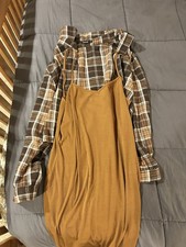 SHEIN Curve Brown Dress With Plad Pattern Collard Shirt 0xl No Sleeves