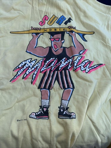Vintage 80s Surf Hobie Surfing Sports 1987 Yellow T-Shirt - Picture 14 of 14