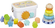 Wooden Shape Sorter and Rainbow Stacker Classic Baby Toy Set-Sorting Play for In