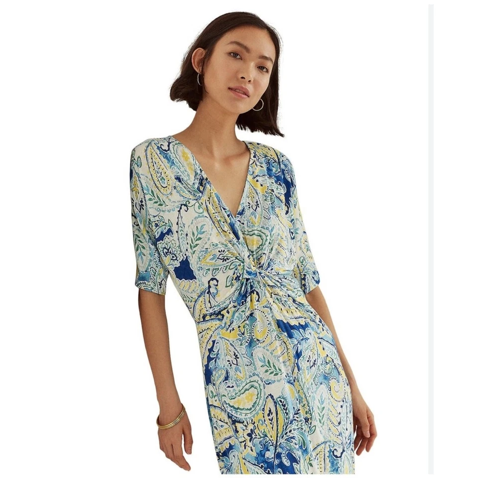 Vestido midi Ralph Lauren para mujer mezcla de lino talla XL cachemir playa resort vacaciones Foto 2 de 4