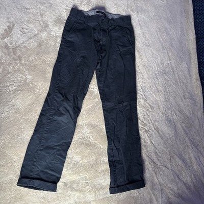 Tommy Hilfiger Men's Navy Striped Dress Pants Polyester Blend Flat Front 28x32