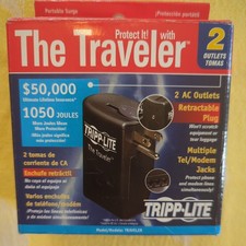 The Traveler Tripp Lite Portable Surge Protection 2 AC Outlets 1050 Joules New