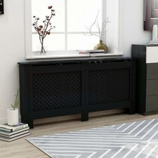 Black MDF Radiator Cover 172x19x81.5 cm Modern Slatted Design for Home Decor