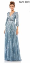 Mac Duggal 5509 Slate Blue Sequins 3/4 Sleeve Gown Size 4 NWT