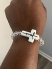 Clear Beaded Stretch Bracelet with White Cross "Jesus" Charm | Christian — photo 1